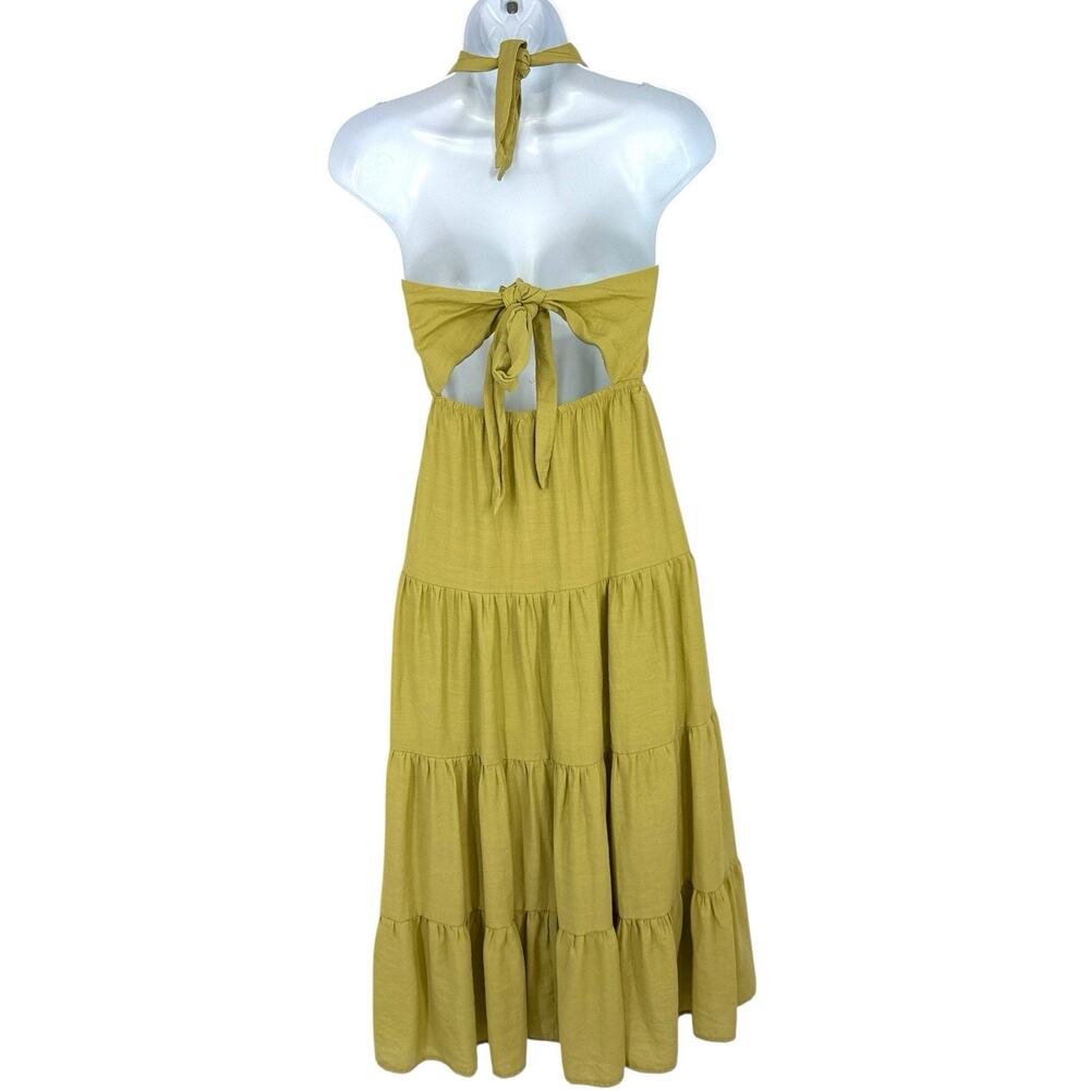 Le Lis Dress XS Green Tie Halter Neck Cutout Tiered Midi Boho Summer - Picture 6 of 8